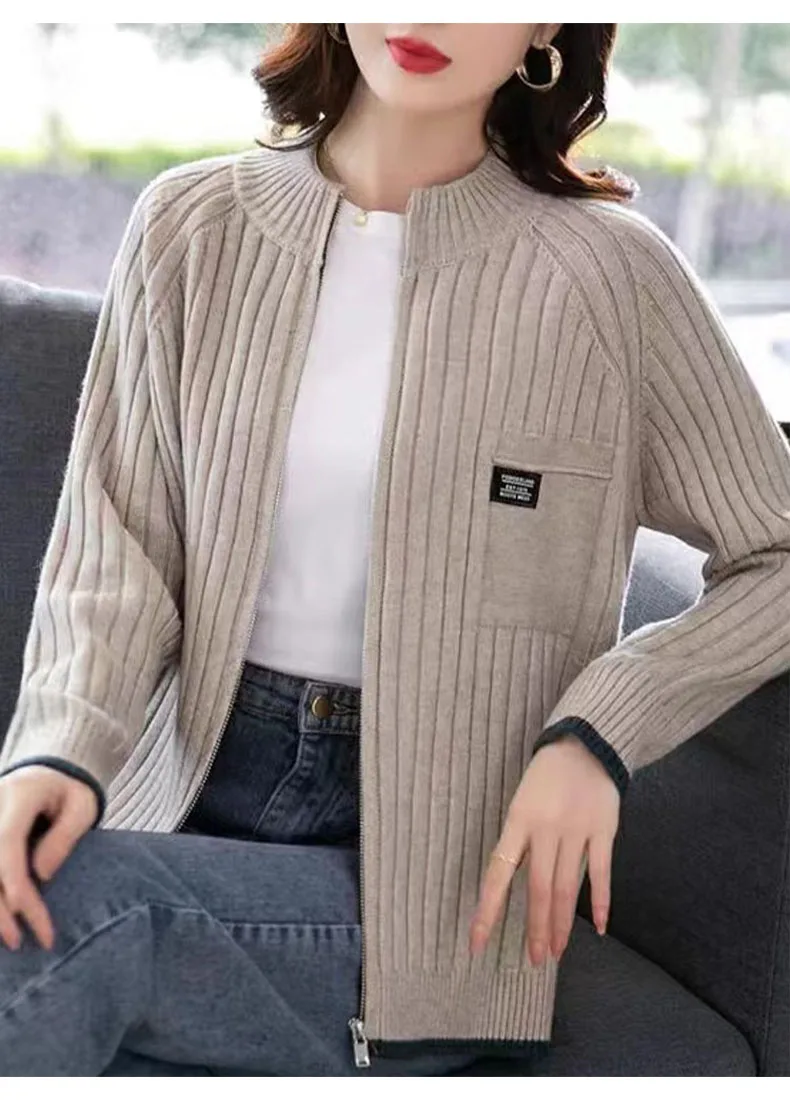 Knitted Autumn And Winter Baseball Uniform Cardigan Women's New Solid Color Long Sleeve Sweater Korean Version Loose Wild Coat