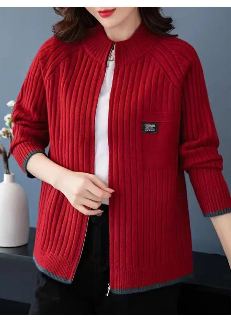 Knitted Autumn And Winter Baseball Uniform Cardigan Women's New Solid Color Long Sleeve Sweater Korean Version Loose Wild Coat
