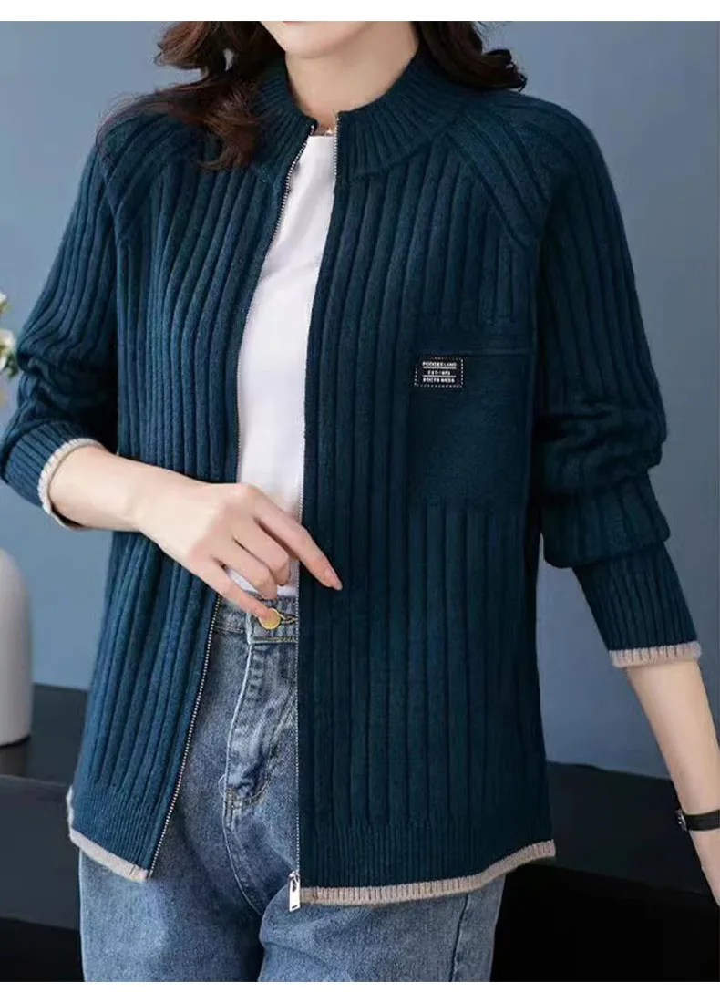 Knitted Autumn And Winter Baseball Uniform Cardigan Women's New Solid Color Long Sleeve Sweater Korean Version Loose Wild Coat
