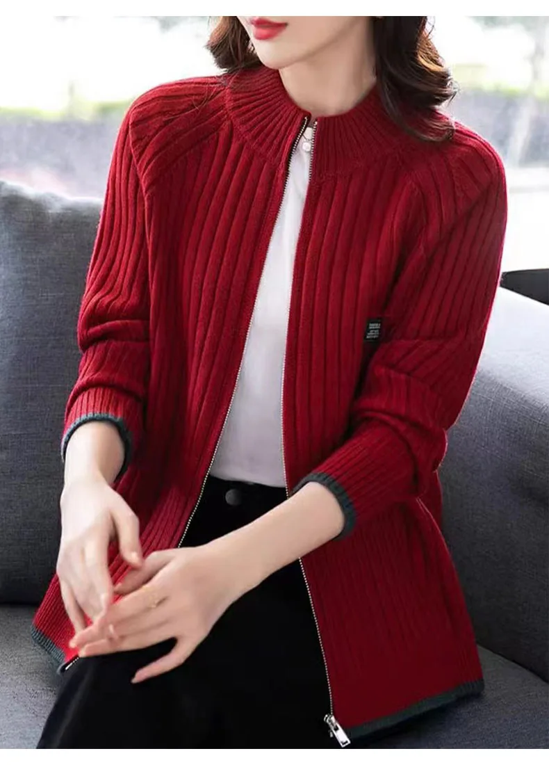 Knitted Autumn And Winter Baseball Uniform Cardigan Women's New Solid Color Long Sleeve Sweater Korean Version Loose Wild Coat