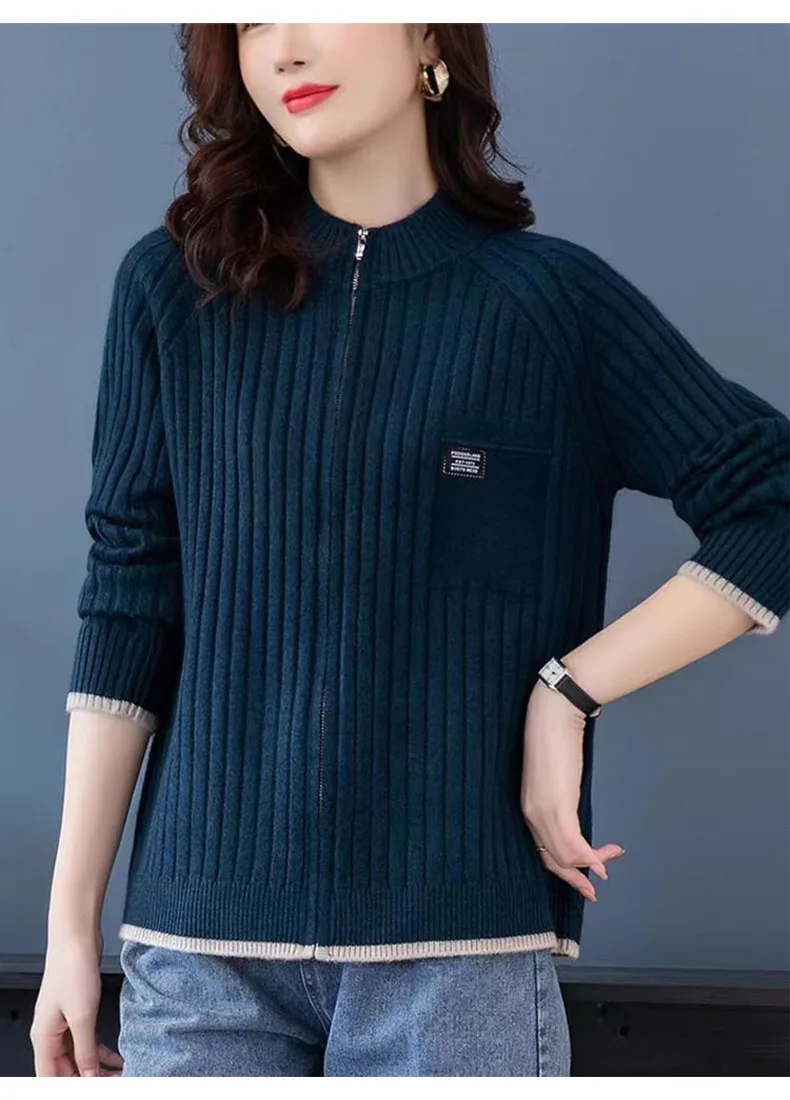 Knitted Autumn And Winter Baseball Uniform Cardigan Women's New Solid Color Long Sleeve Sweater Korean Version Loose Wild Coat