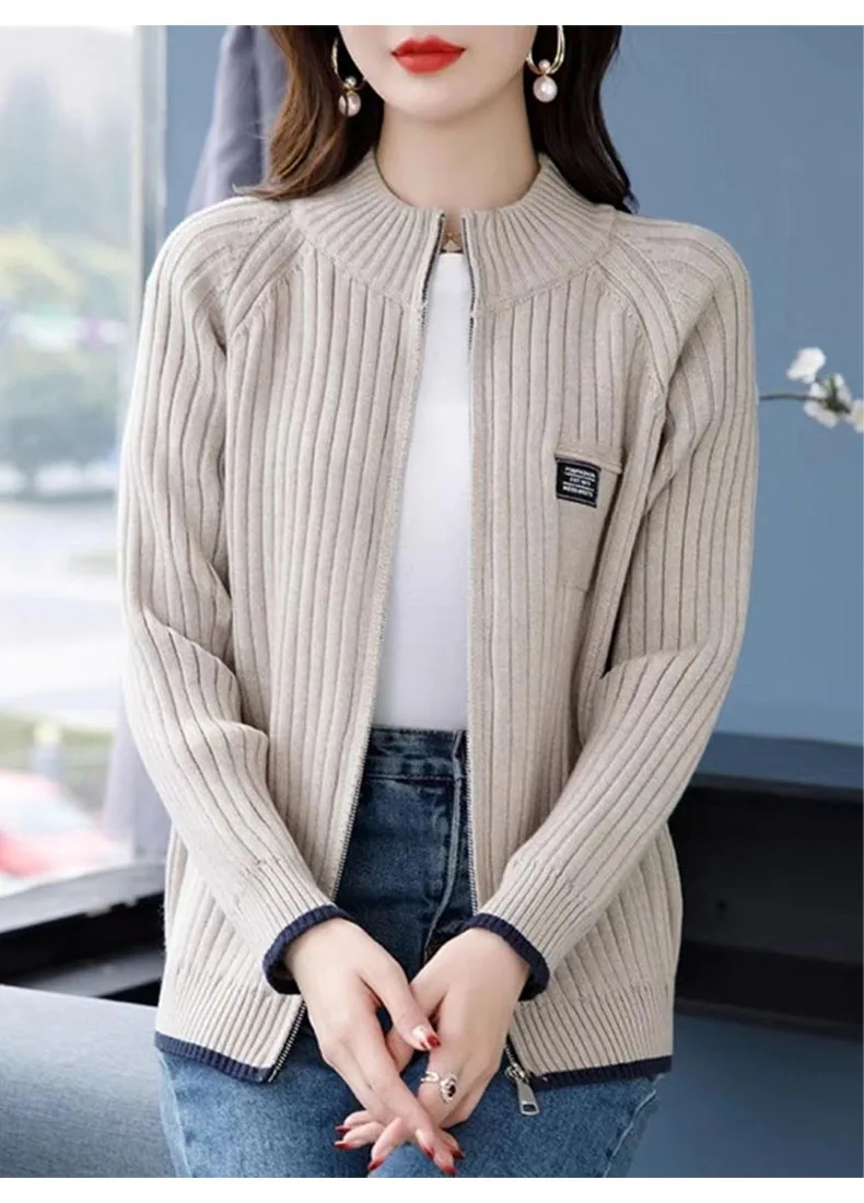 Knitted Autumn And Winter Baseball Uniform Cardigan Women's New Solid Color Long Sleeve Sweater Korean Version Loose Wild Coat