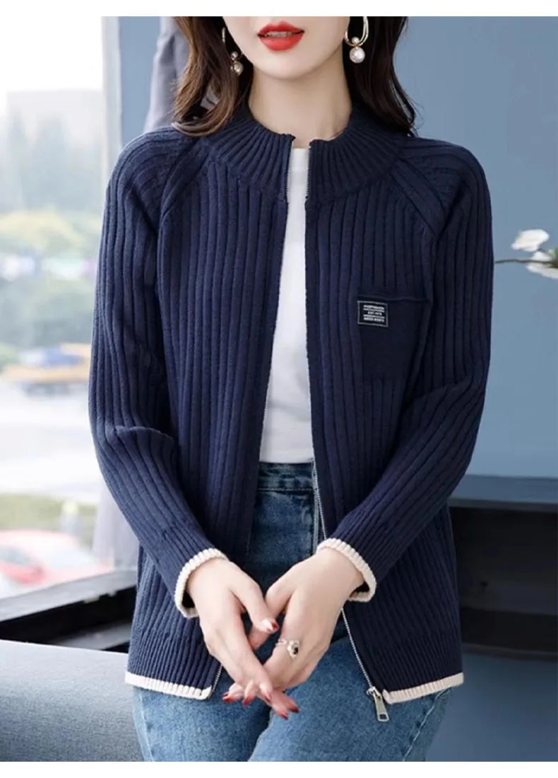 Knitted Autumn And Winter Baseball Uniform Cardigan Women's New Solid Color Long Sleeve Sweater Korean Version Loose Wild Coat