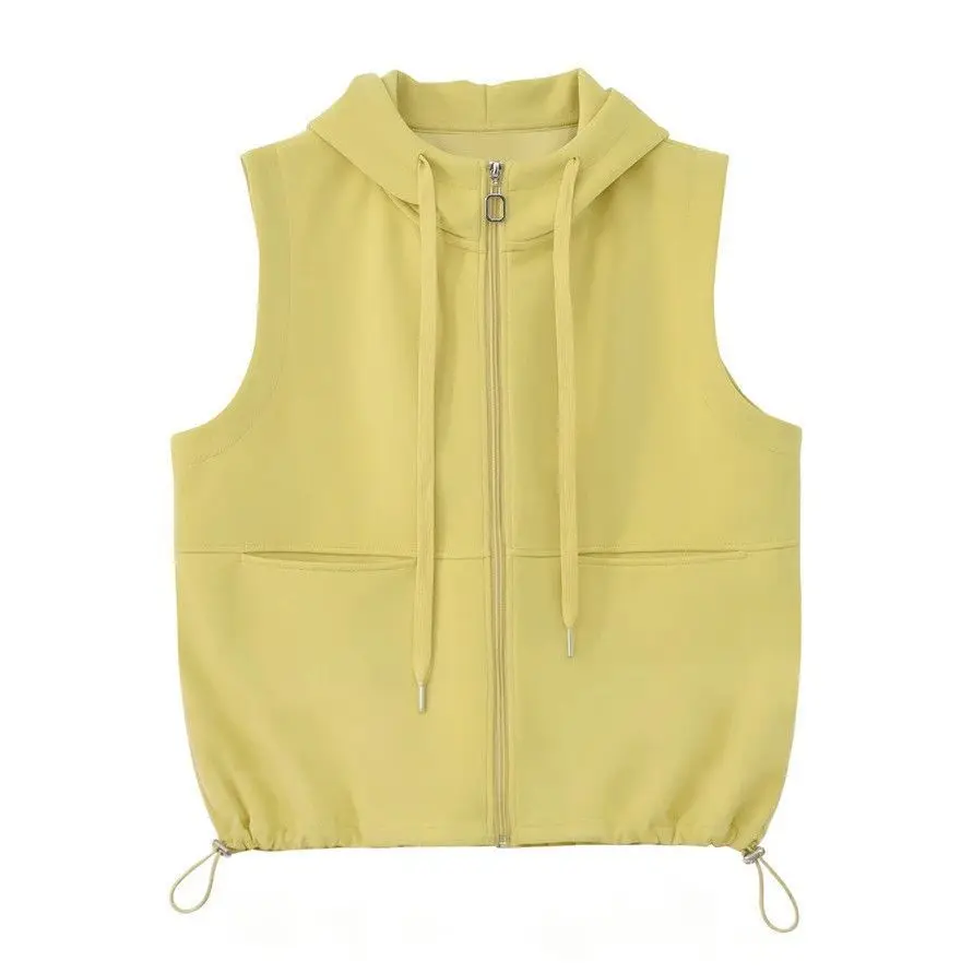 Women's Cotton Hooded Sweatshirt Vest Cotton Sleeveless Top Korean Fashion Sleeveless Cardigan Thin Streetwear Loose Leisure New