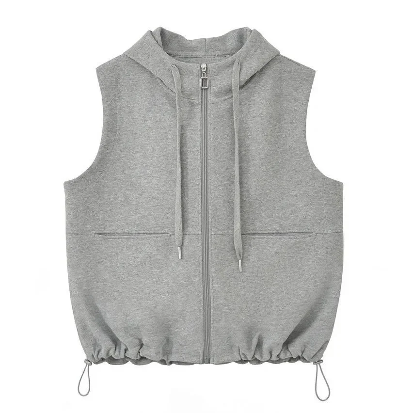 Women's Cotton Hooded Sweatshirt Vest Cotton Sleeveless Top Korean Fashion Sleeveless Cardigan Thin Streetwear Loose Leisure New
