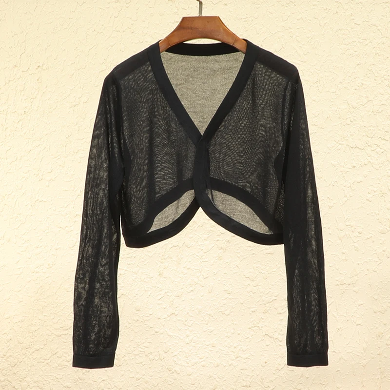 Summer Cardigan Women Cropped Korean Fashion Style Female Black Women's Coat Clothing V-neck Ladies Sweater Outerwear Cute Basic