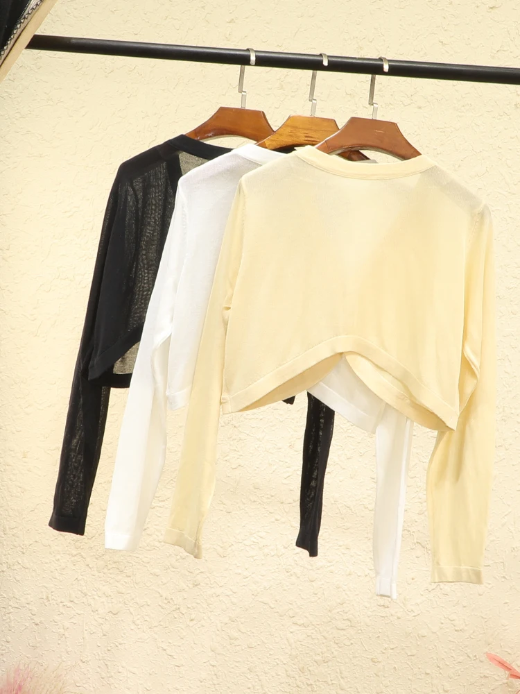 Summer Cardigan Women Cropped Korean Fashion Style Female Black Women's Coat Clothing V-neck Ladies Sweater Outerwear Cute Basic