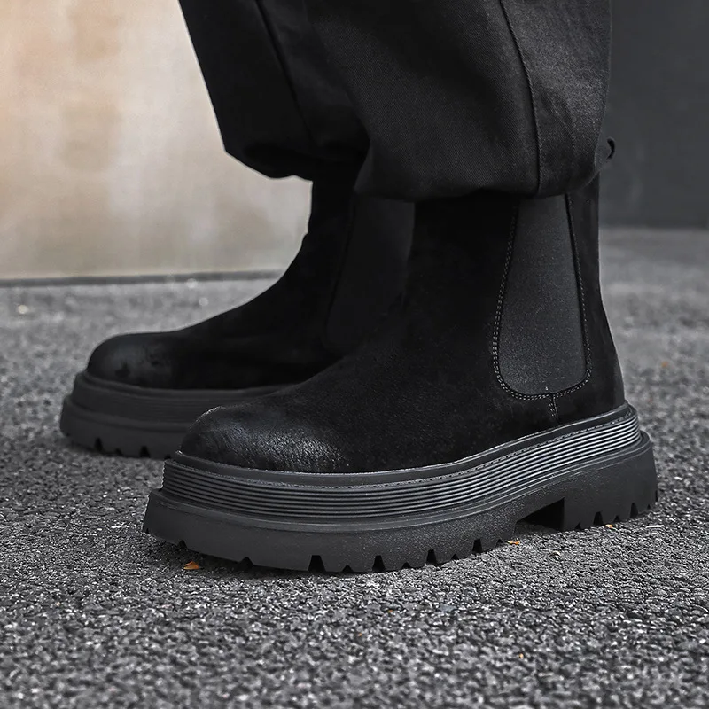 men's leisure punk party dress chelsea boots yellow genuine leather shoes high top cowboy platform boot handsome ankle botas man