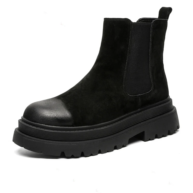 men's leisure punk party dress chelsea boots yellow genuine leather shoes high top cowboy platform boot handsome ankle botas man
