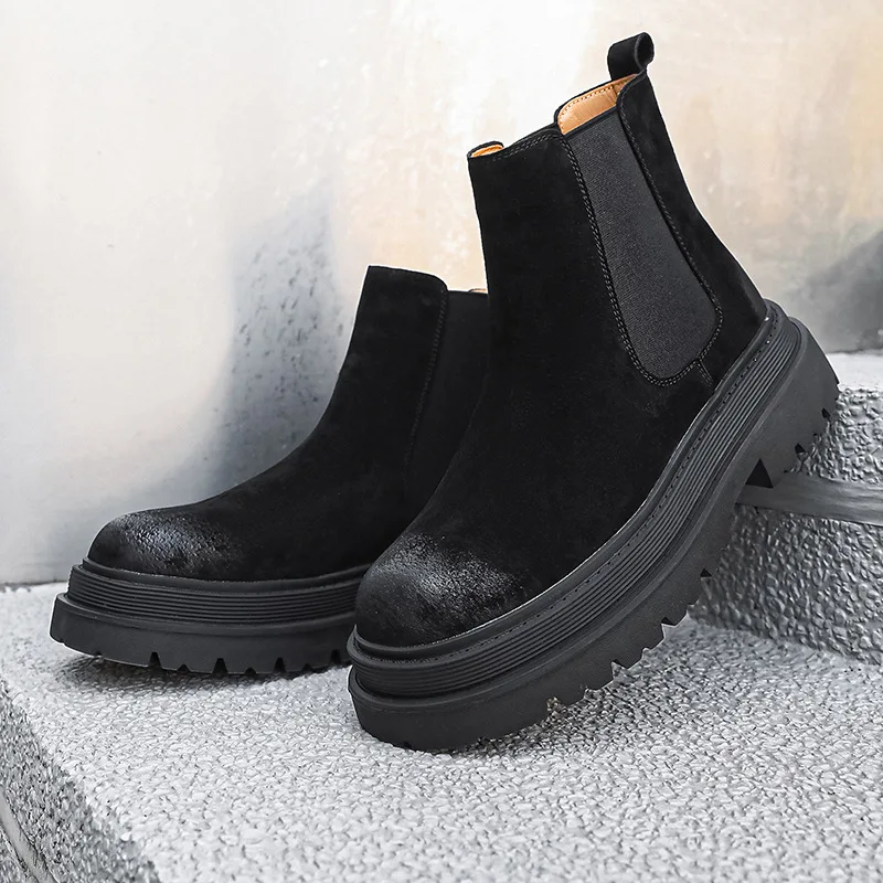 men's leisure punk party dress chelsea boots yellow genuine leather shoes high top cowboy platform boot handsome ankle botas man
