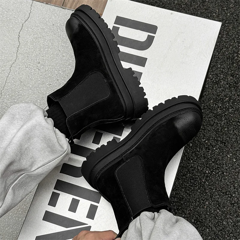men's leisure punk party dress chelsea boots yellow genuine leather shoes high top cowboy platform boot handsome ankle botas man