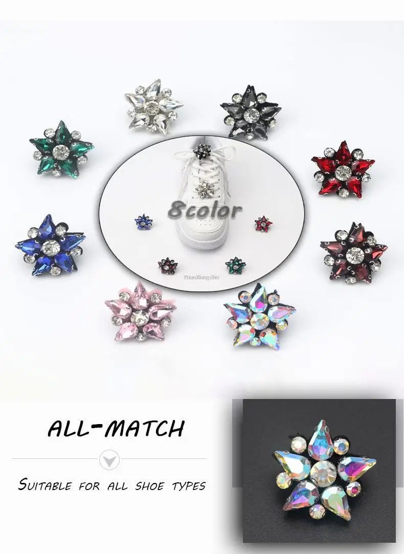 Colorful Gems Shoe Charm Fashion Rhinestones Sneaker Charms Girl Gift Shoe Decoration Af1 DIY Shoelaces Buckles Shoes Accesories