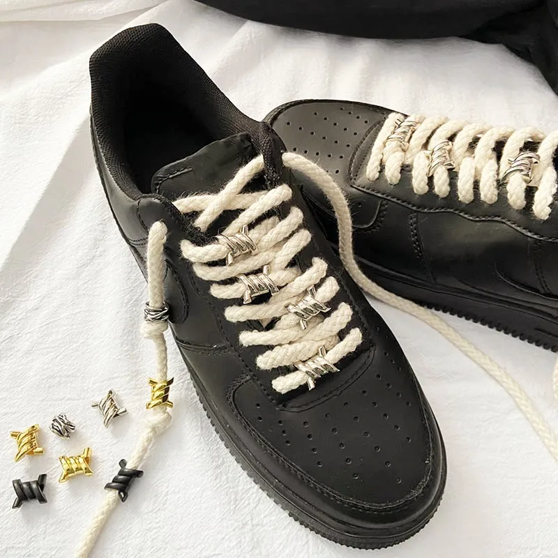 Shoe Decorative Luxurious for AF1 AJ1 Flower Sneakers Iron Ring Shoelaces Metal Buckles Wire Thorn Knot Shoe Charms Accessories