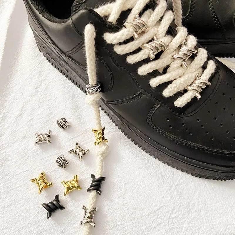 Shoe Decorative Luxurious for AF1 AJ1 Flower Sneakers Iron Ring Shoelaces Metal Buckles Wire Thorn Knot Shoe Charms Accessories