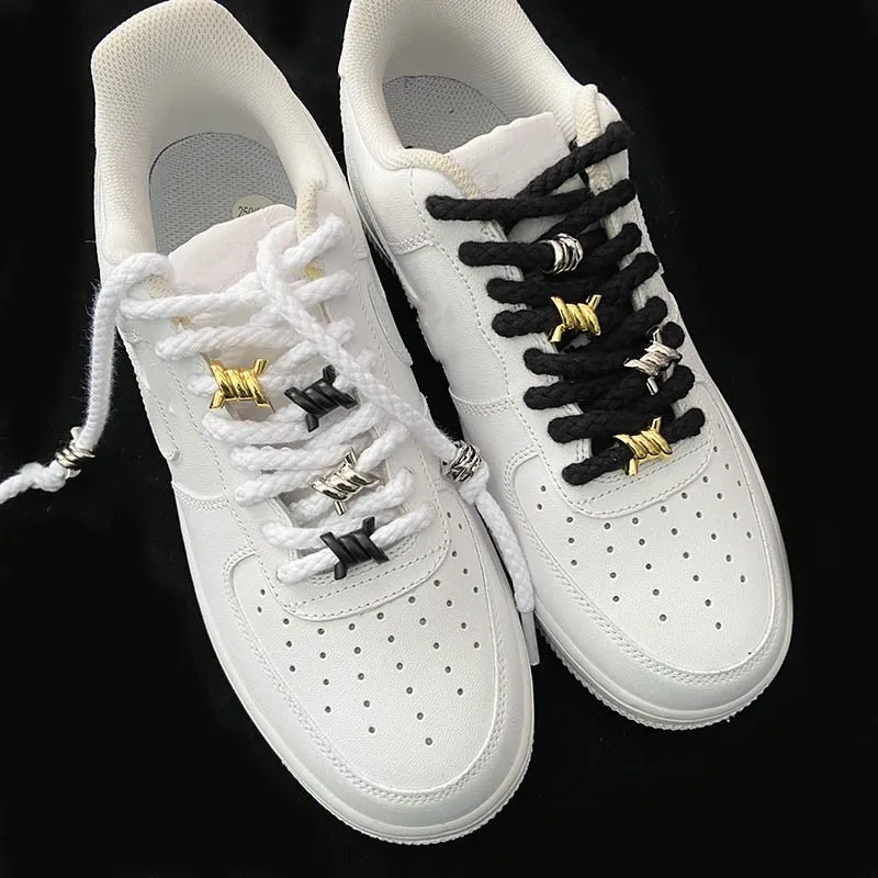 Shoe Decorative Luxurious for AF1 AJ1 Flower Sneakers Iron Ring Shoelaces Metal Buckles Wire Thorn Knot Shoe Charms Accessories