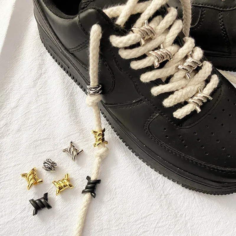 Shoe Decorative Luxurious for AF1 AJ1 Flower Sneakers Iron Ring Shoelaces Metal Buckles Wire Thorn Knot Shoe Charms Accessories