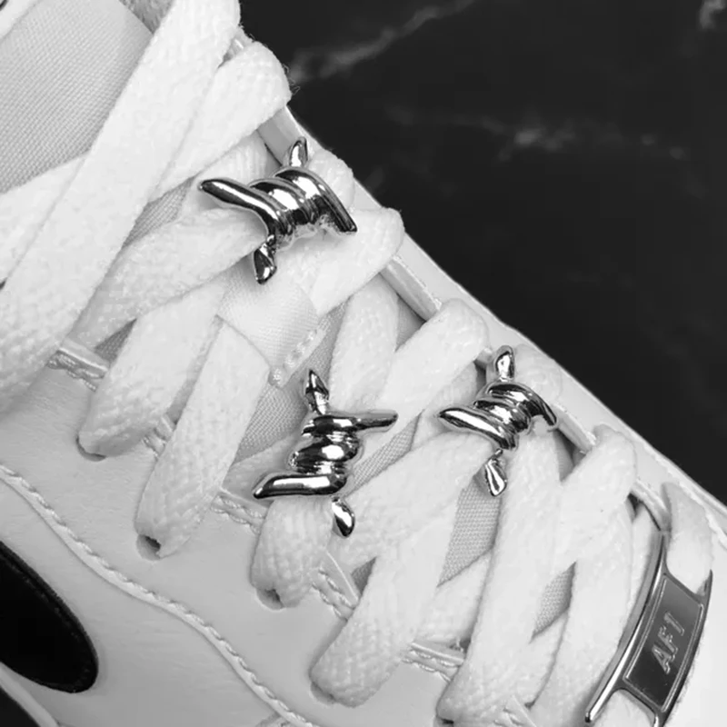 Shoe Decorative Luxurious for AF1 AJ1 Flower Sneakers Iron Ring Shoelaces Metal Buckles Wire Thorn Knot Shoe Charms Accessories