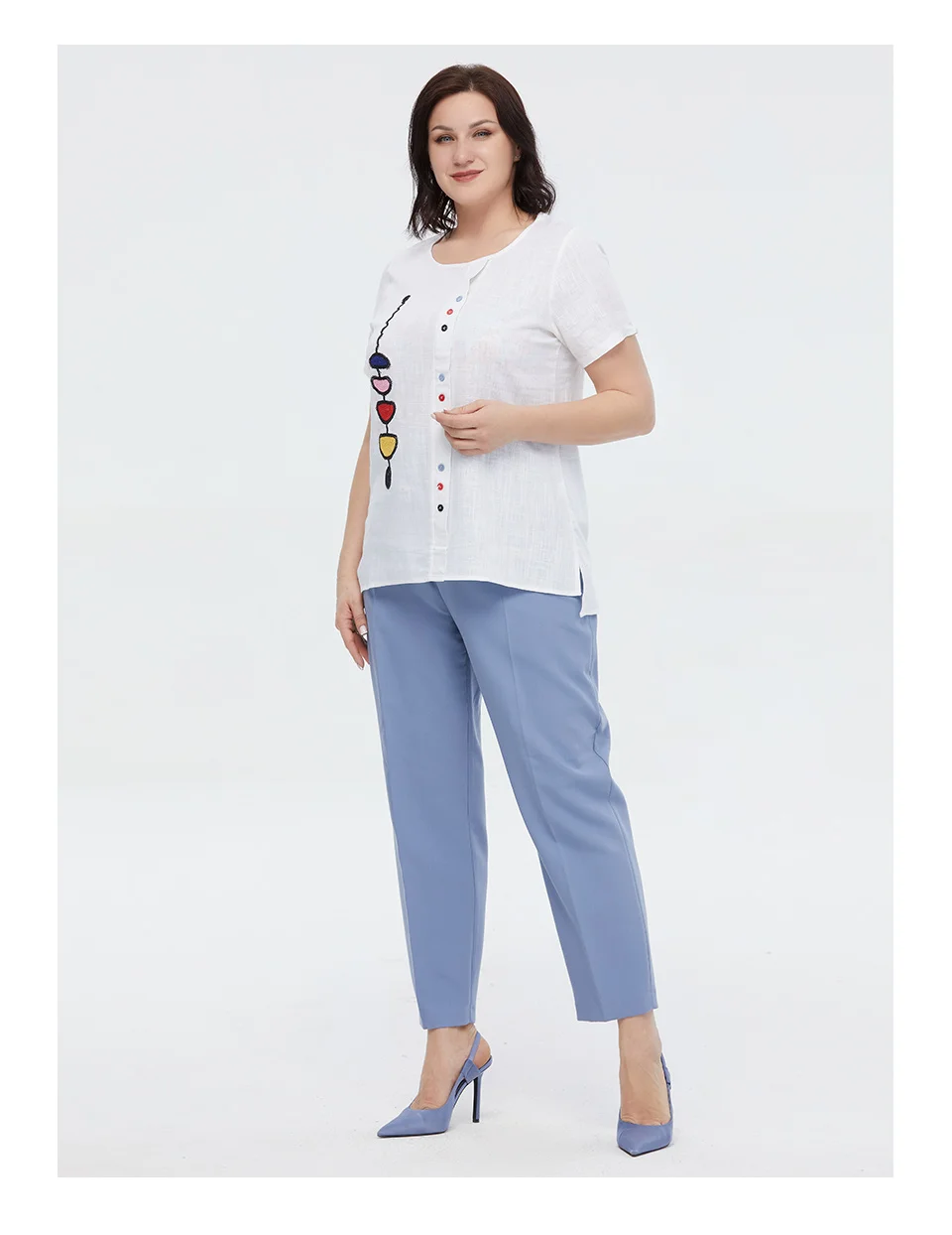 Astrid Summer Women's T-shirt 2023 Cotton Linen Top Female Oversized Short Sleeve Tee Colorful Sequins Button Fashion Clothing