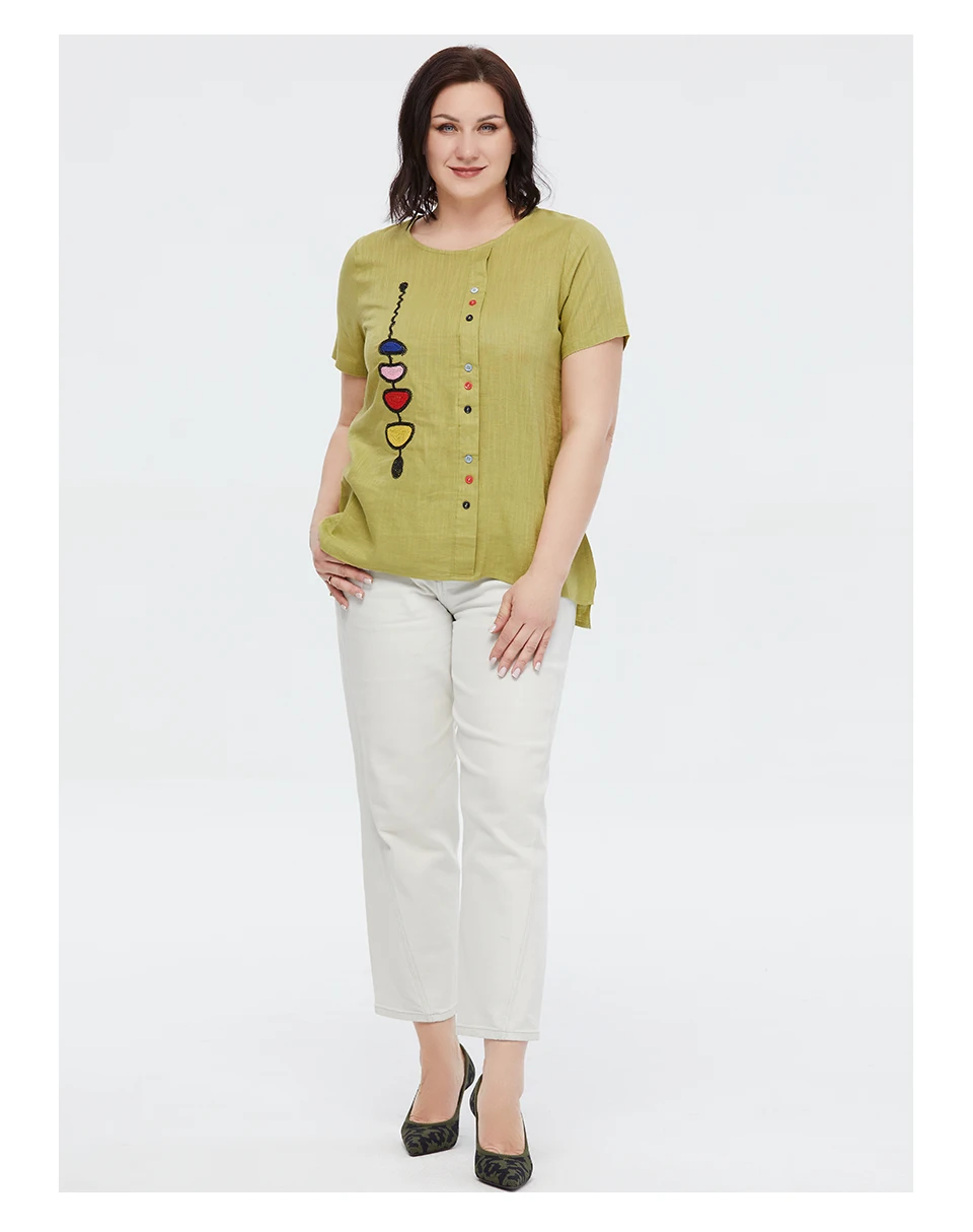 Astrid Summer Women's T-shirt 2023 Cotton Linen Top Female Oversized Short Sleeve Tee Colorful Sequins Button Fashion Clothing