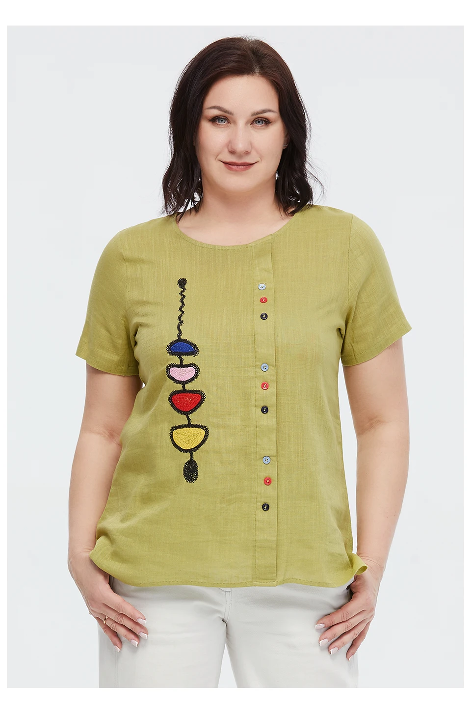 Astrid Summer Women's T-shirt 2023 Cotton Linen Top Female Oversized Short Sleeve Tee Colorful Sequins Button Fashion Clothing