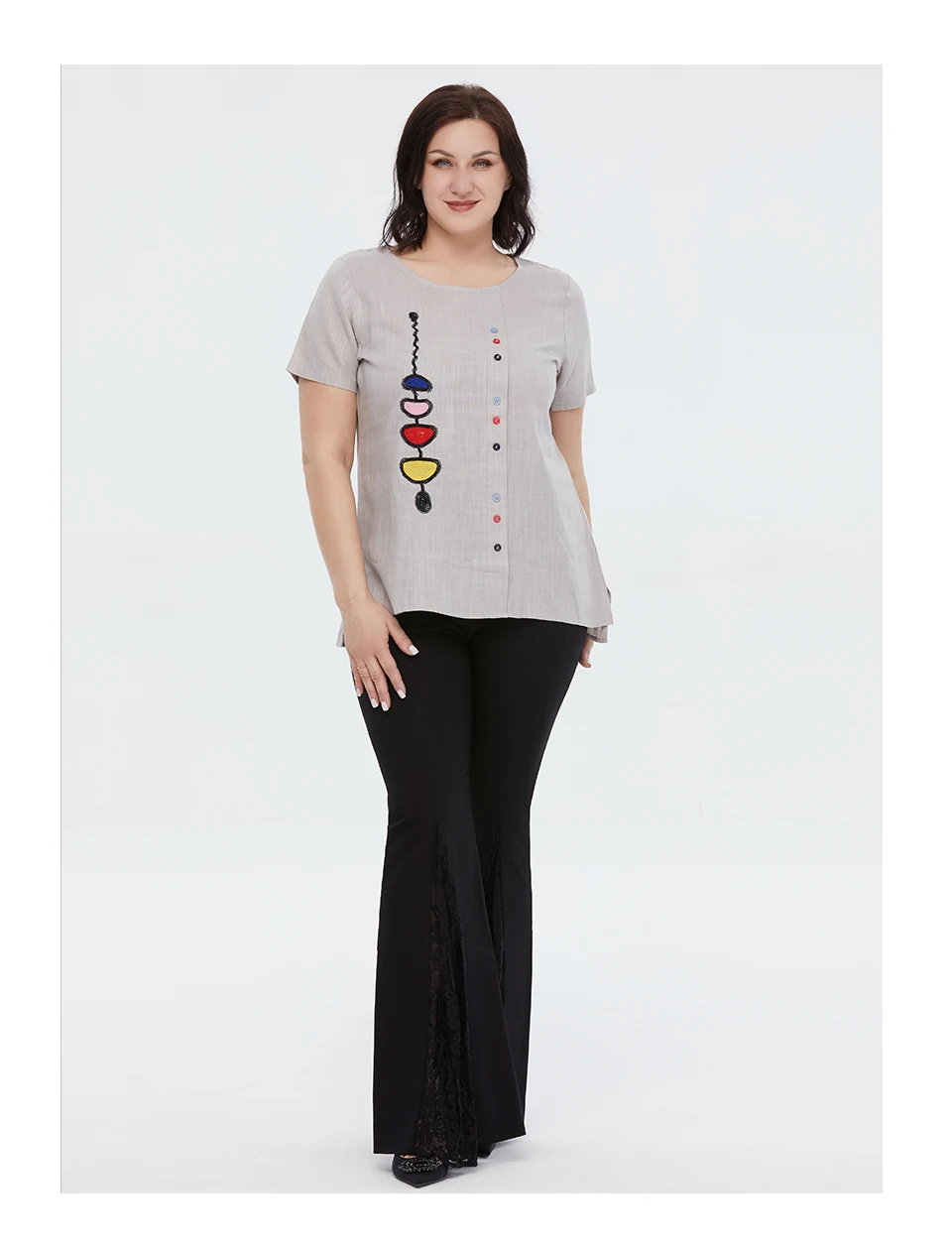 Astrid Summer Women's T-shirt 2023 Cotton Linen Top Female Oversized Short Sleeve Tee Colorful Sequins Button Fashion Clothing