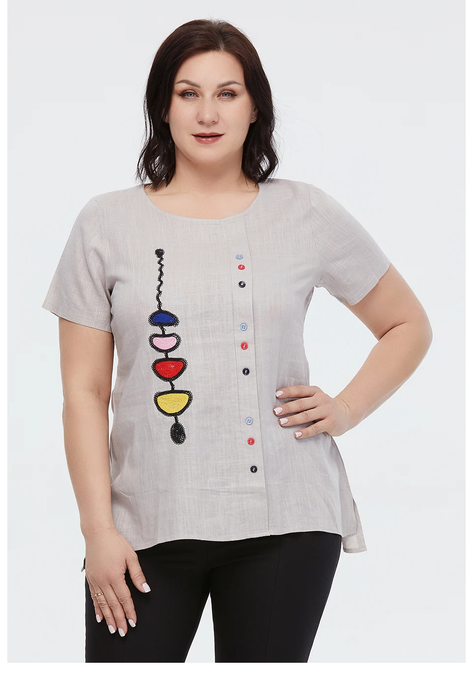 Astrid Summer Women's T-shirt 2023 Cotton Linen Top Female Oversized Short Sleeve Tee Colorful Sequins Button Fashion Clothing