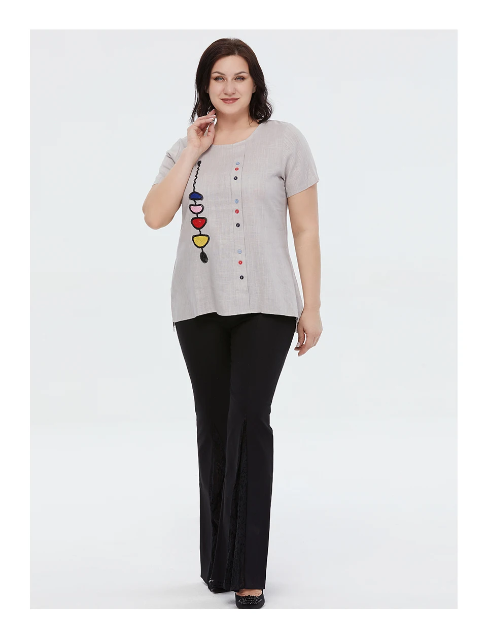 Astrid Summer Women's T-shirt 2023 Cotton Linen Top Female Oversized Short Sleeve Tee Colorful Sequins Button Fashion Clothing