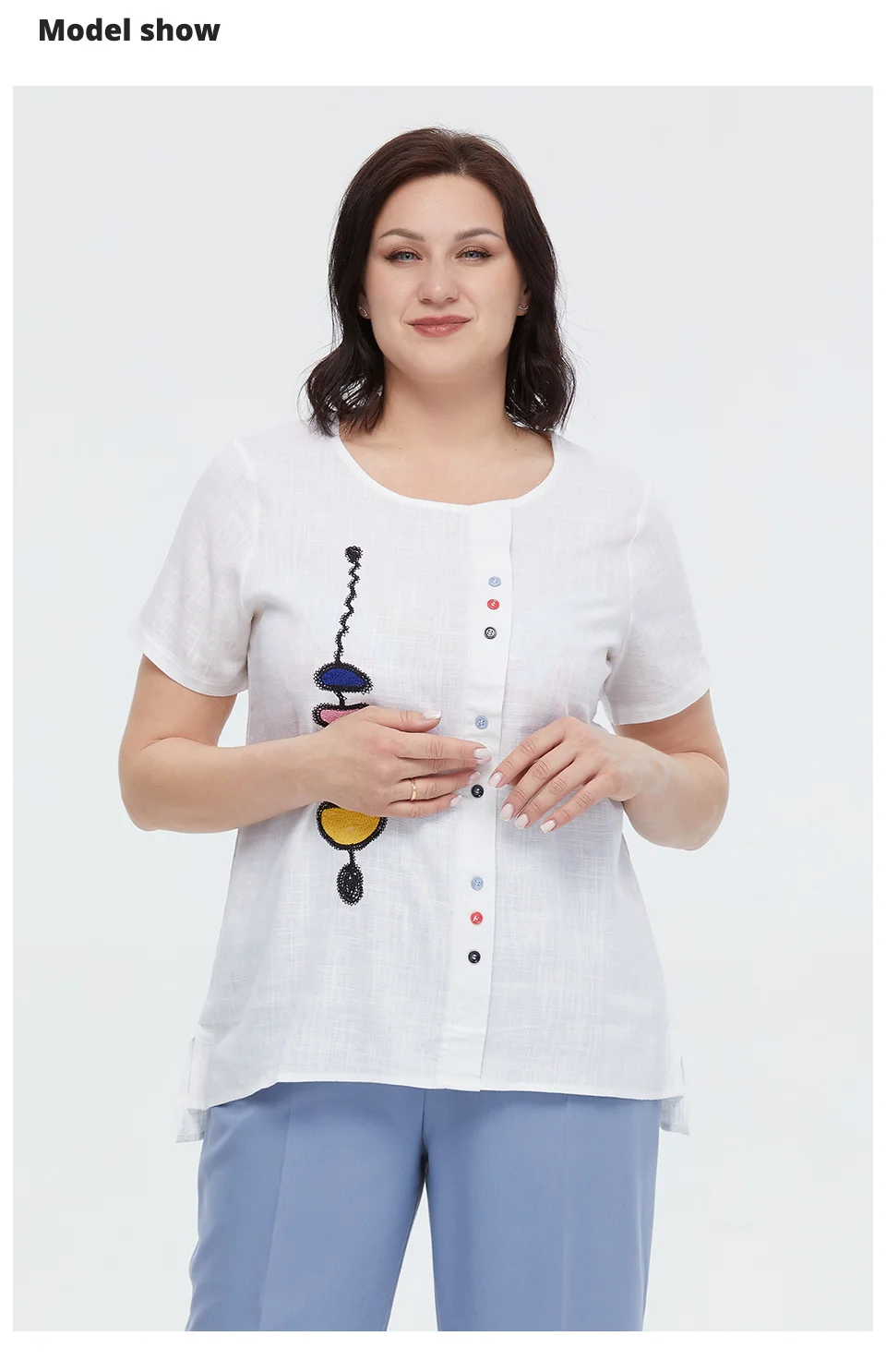 Astrid Summer Women's T-shirt 2023 Cotton Linen Top Female Oversized Short Sleeve Tee Colorful Sequins Button Fashion Clothing