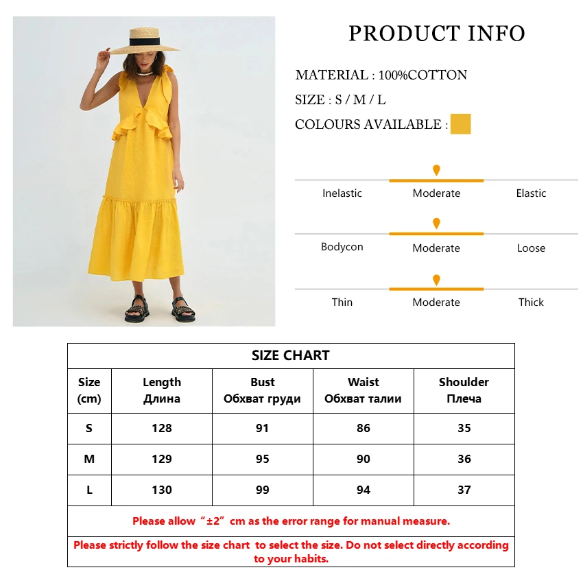 Clacive Sexy Yellow Linen Summer Dress Fashion Deep V-Neck Sleeveless Midi Dress Elegant Ruffle Backless Dresses For Women 2023