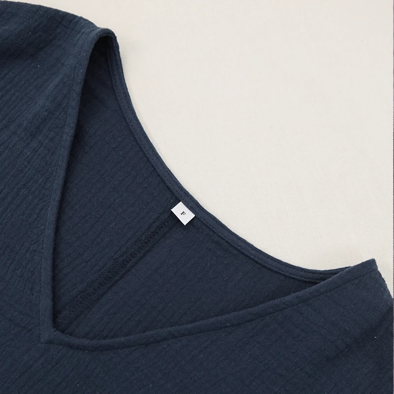 Chic 100% Cotton Muslin Top For Women T-shirt Sexy V-neck Short Sleeve Casual Loose Streetwear Gauze Shirt Ropa Mujer Camisetas