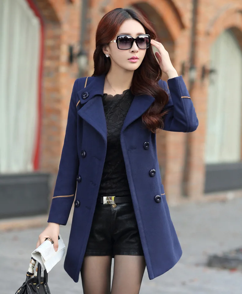 Autumn Winter Women Wool Coat 2024 Ladies Woolen Long Coat Female Fashion Slim-fit Double-Breasted Jacket with Belt S-3XL