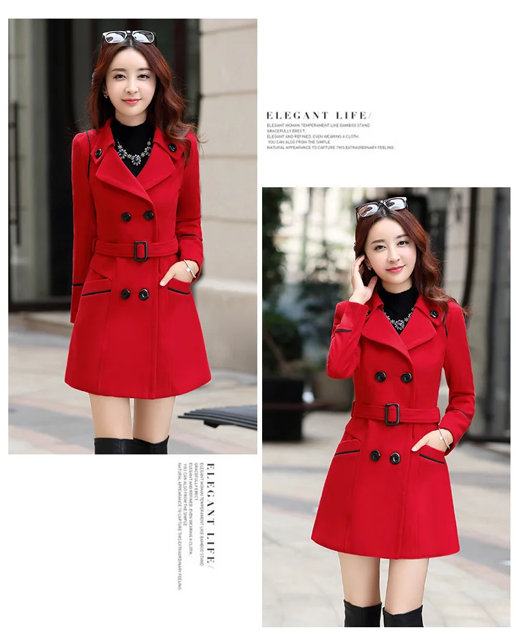 Autumn Winter Women Wool Coat 2024 Ladies Woolen Long Coat Female Fashion Slim-fit Double-Breasted Jacket with Belt S-3XL