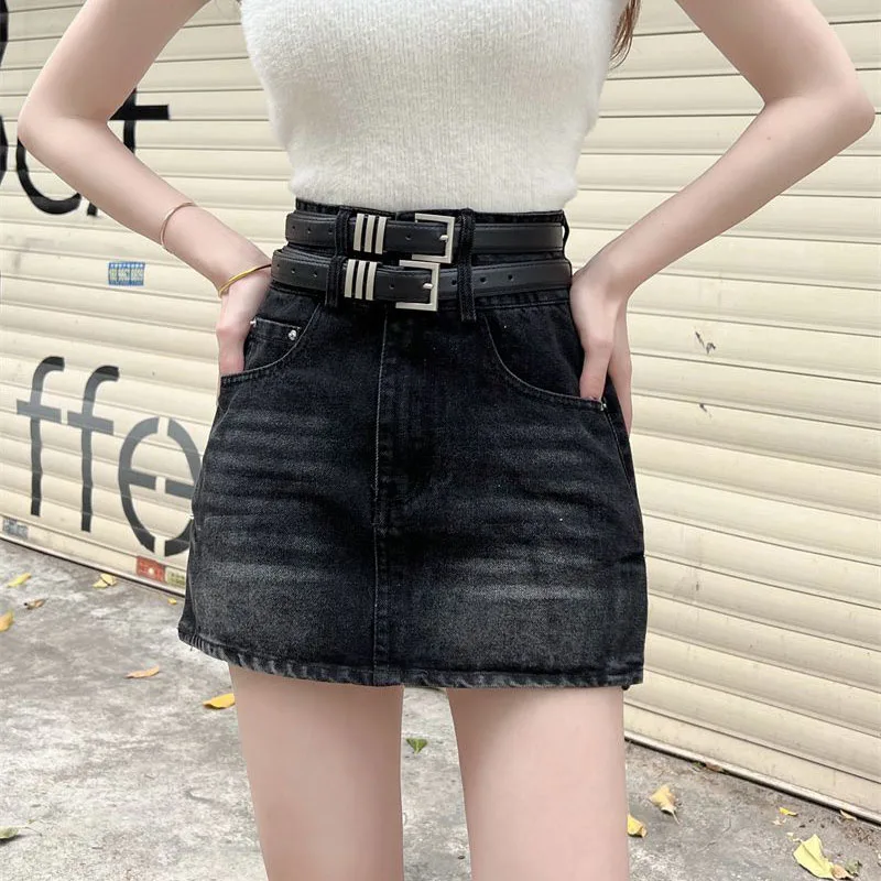 American Style Hot Chick Jean Skirts Women Fashion High Street Belt Slim Fit Mini Skirt Female Vintage High Waist Denim Skirts