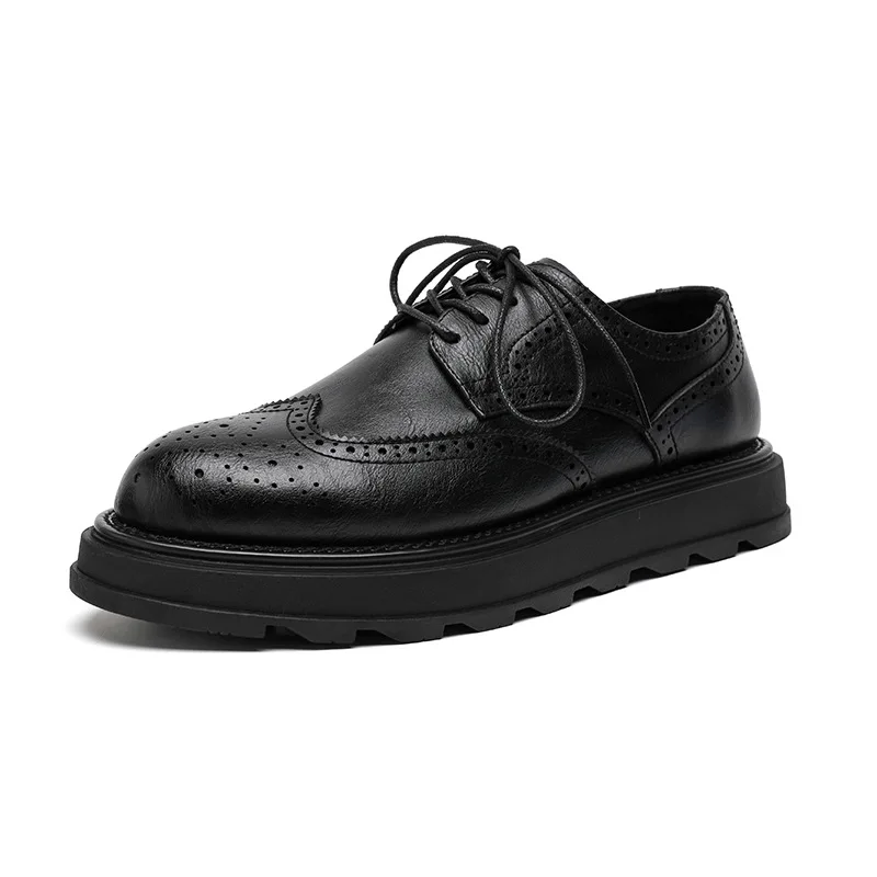 British style men's fashion carved brogue shoes lace-up original leather derby shoe wedding party dress platform footwear zapato