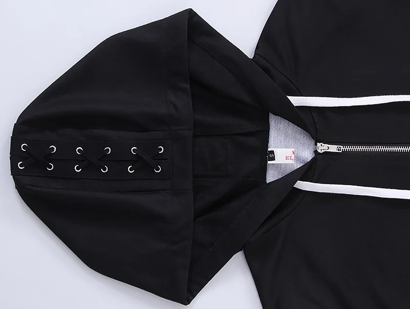 New Women Gothic 3d Skull Printed Hoodie Coat Black Long Sleeves Zip Up Loose Casual Hooded Jacket Aldult Darkness Sweatshirt