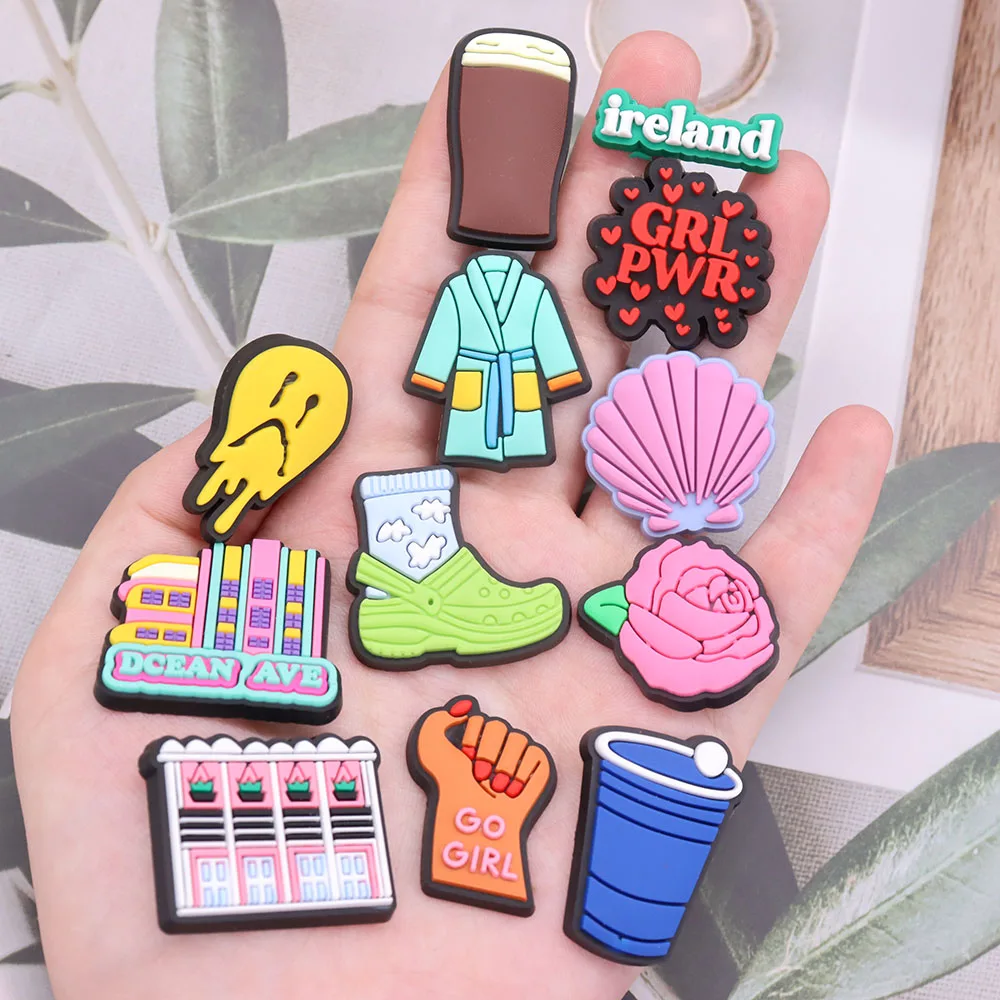 Hot Sale 1pcs PVC Shoe Charms Heart Slipper Dinosaur Dog Flower Sandals Shoes Decoration Fit Wristbands Ornaments Bands Kid Gift