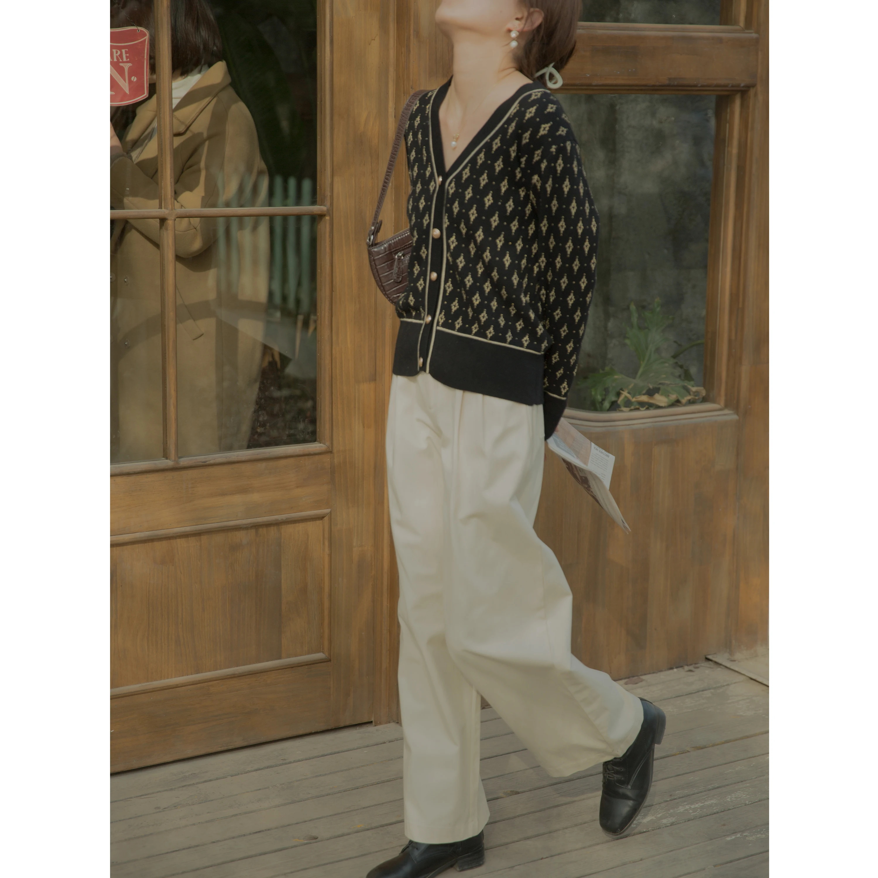 Autumn Winter Women Wool Blend Sweater Slim V-neck Cardigan Female Warm Casual Knitted Printing Bottoming Coat Comfortable Tops