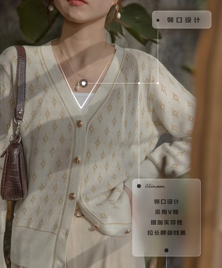 Autumn Winter Women Wool Blend Sweater Slim V-neck Cardigan Female Warm Casual Knitted Printing Bottoming Coat Comfortable Tops
