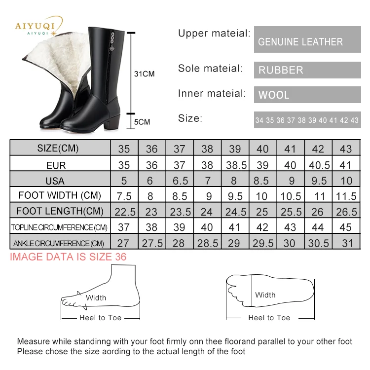AIYUQI Women winter boots 2026 genuine leather female motorcycle boots big size 35-43 warm wool boots women Police boots