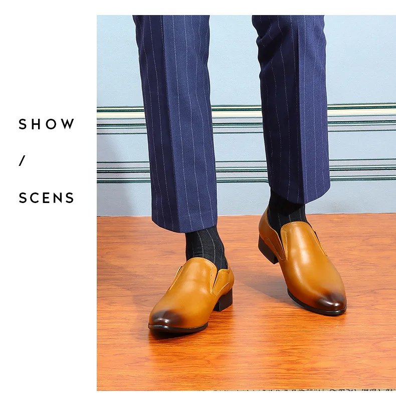 Top Layer Cowhide Shoes Men's Shoes Genuine Leather Business Dress Shoes Men British Pointed Toe Formal Slip-On Shoes