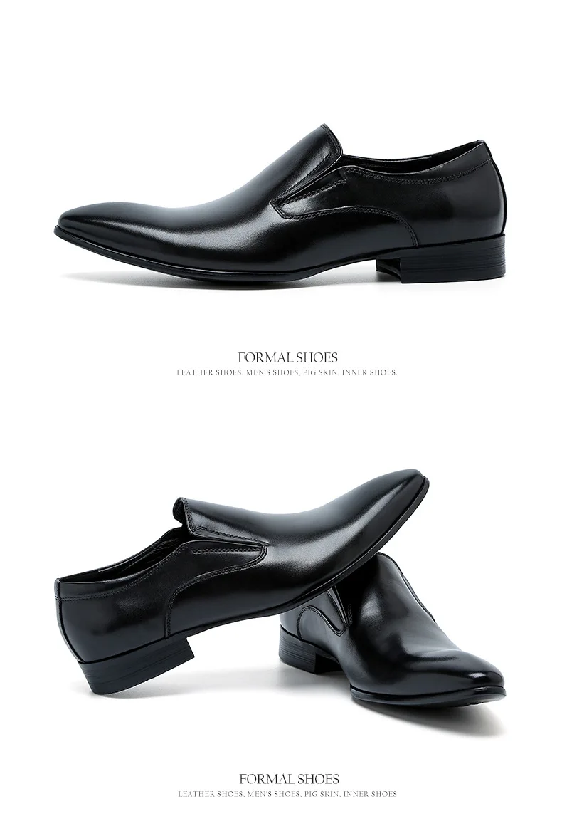 Top Layer Cowhide Shoes Men's Shoes Genuine Leather Business Dress Shoes Men British Pointed Toe Formal Slip-On Shoes