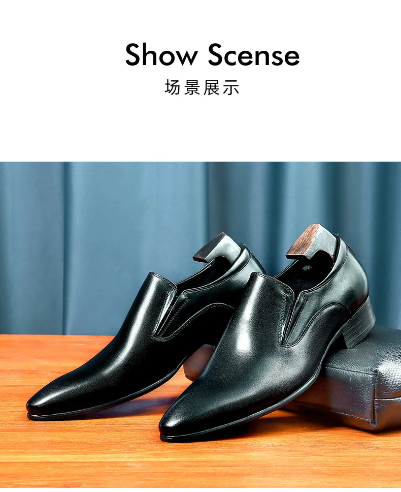 Top Layer Cowhide Shoes Men's Shoes Genuine Leather Business Dress Shoes Men British Pointed Toe Formal Slip-On Shoes