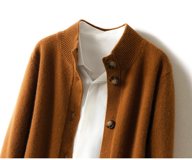 Autumn and Winter 100% Wool Cashmere Sweater Women's Self-Cultivation Half High Neck Cardigan Warm Knitted Sweater Women