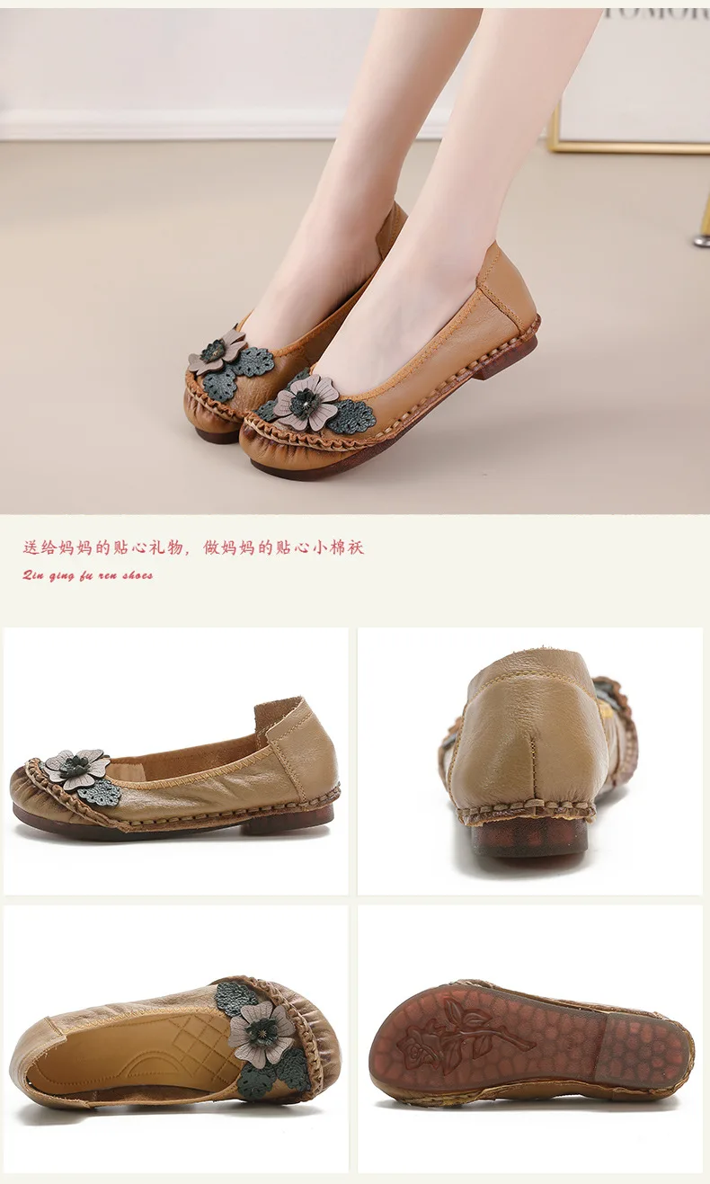 Retro Boho Shoes Women Genuine Leather Loafers Ladies Luxury Flats Ethnic Style Dressy Shoes Women's Cowhide Leather Flat Shoes