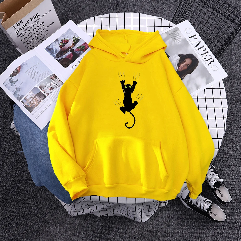 Hoody Funy Black Cats Cartoon Hoodies Female Fashion Korean Women'S Winter Clothing Oversized Fleece Women Sweatshirts With Hood