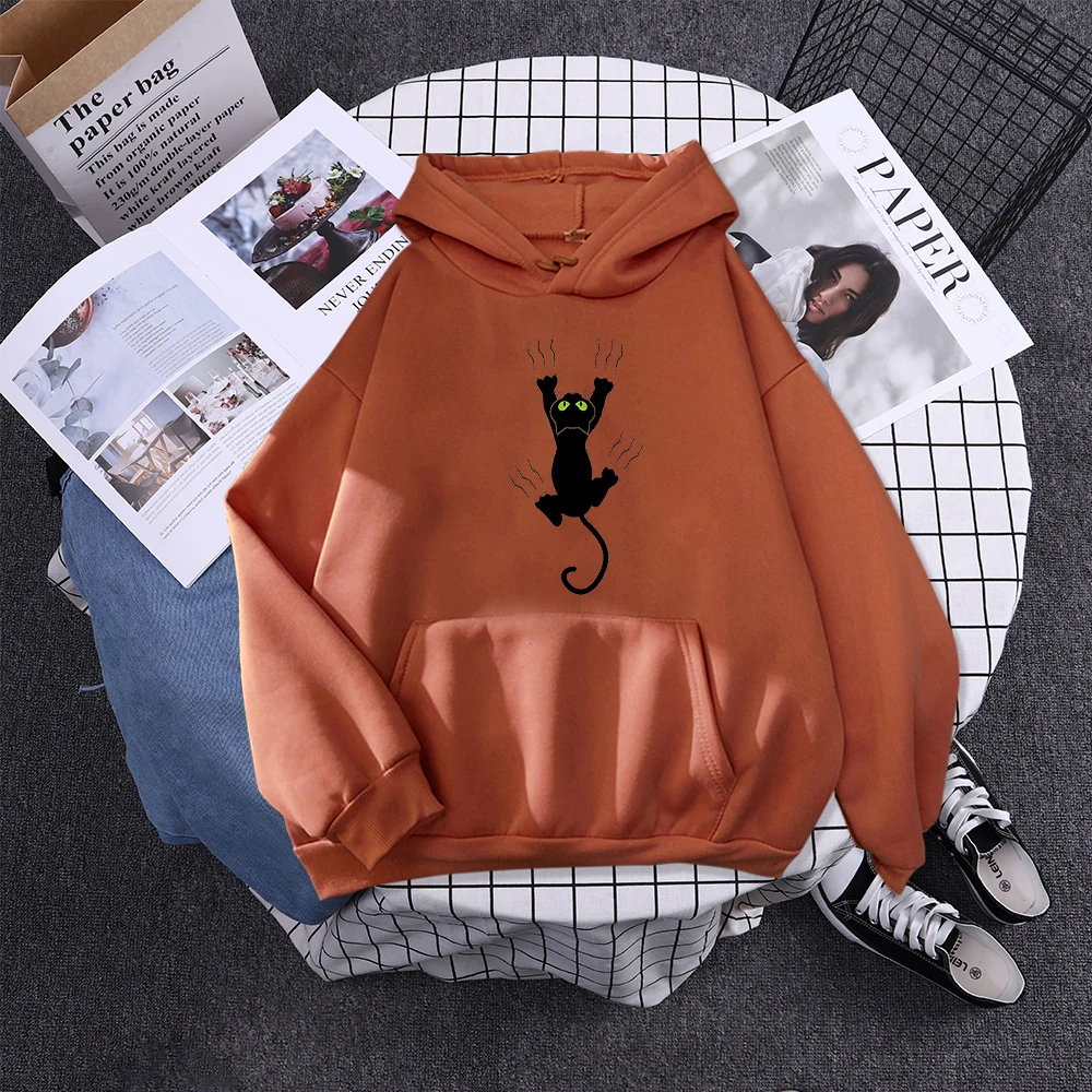 Hoody Funy Black Cats Cartoon Hoodies Female Fashion Korean Women'S Winter Clothing Oversized Fleece Women Sweatshirts With Hood