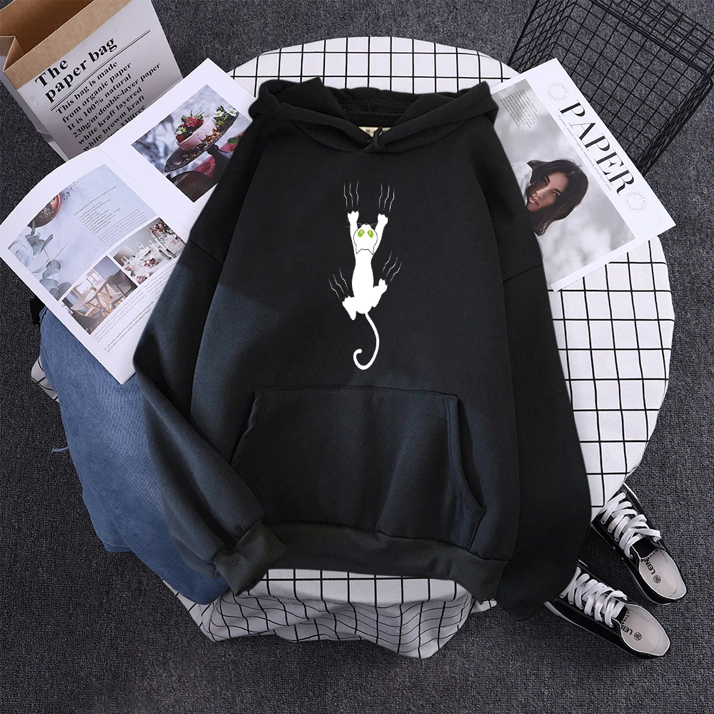 Hoody Funy Black Cats Cartoon Hoodies Female Fashion Korean Women'S Winter Clothing Oversized Fleece Women Sweatshirts With Hood