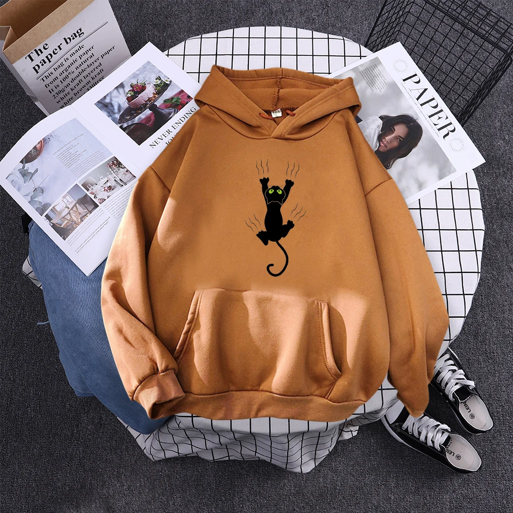 Hoody Funy Black Cats Cartoon Hoodies Female Fashion Korean Women'S Winter Clothing Oversized Fleece Women Sweatshirts With Hood