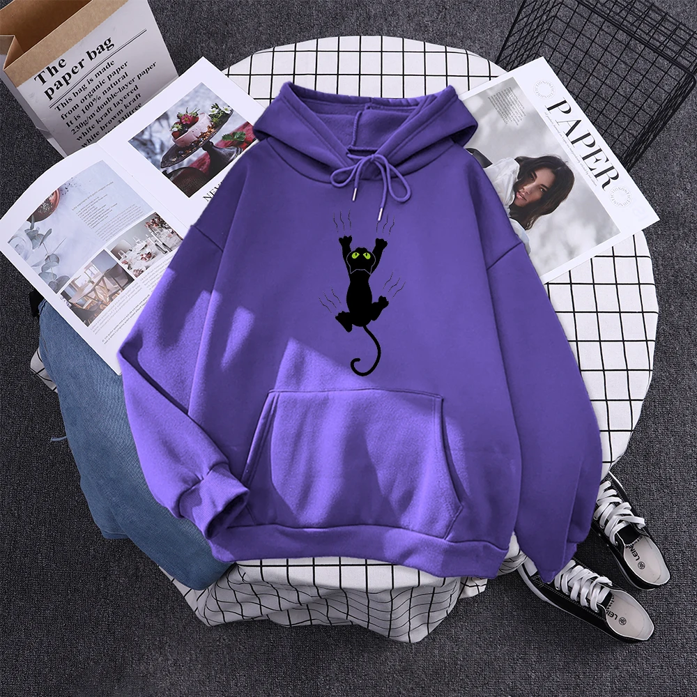 Hoody Funy Black Cats Cartoon Hoodies Female Fashion Korean Women'S Winter Clothing Oversized Fleece Women Sweatshirts With Hood