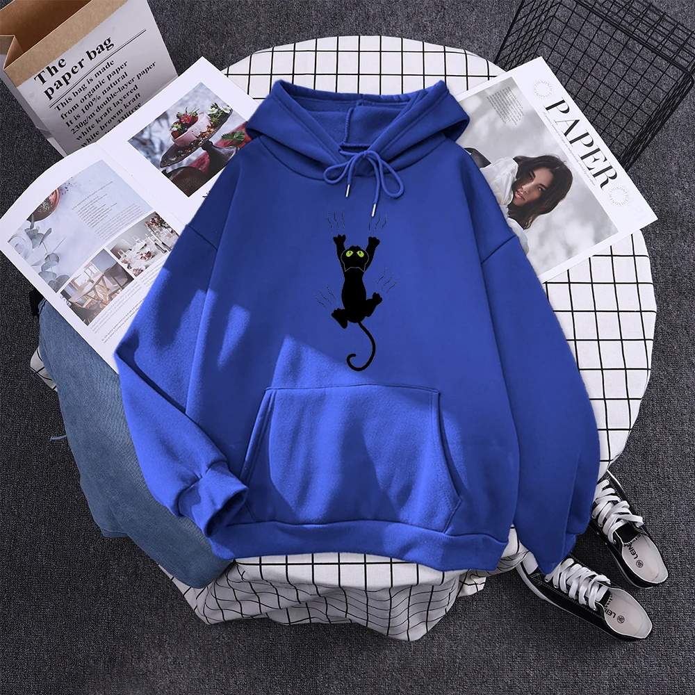 Hoody Funy Black Cats Cartoon Hoodies Female Fashion Korean Women'S Winter Clothing Oversized Fleece Women Sweatshirts With Hood